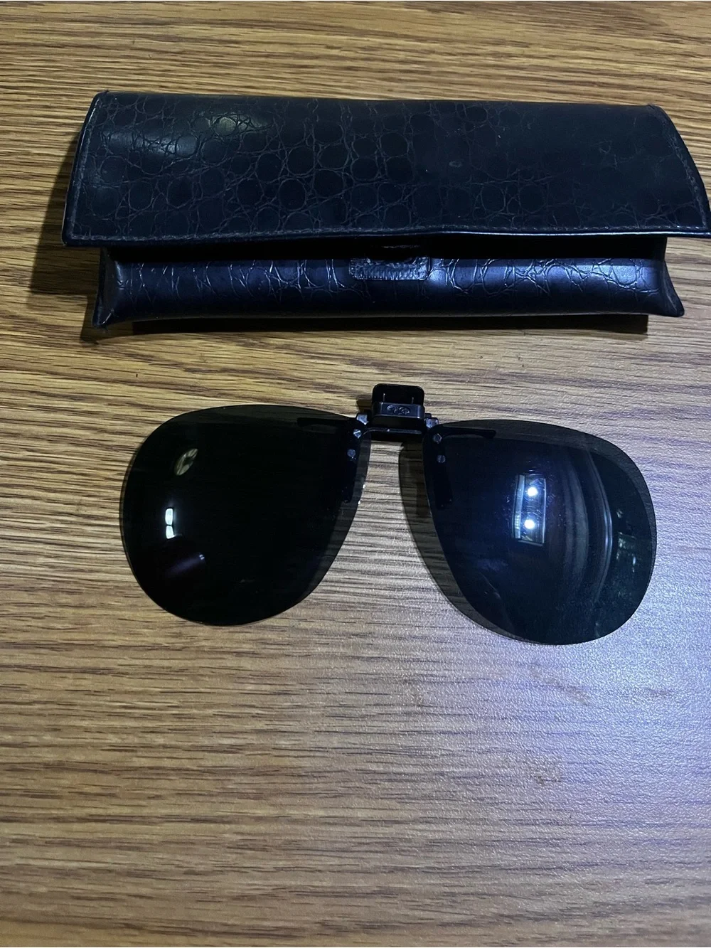 Men's Black Clip-On Sunglasses With Croc-Embossed case